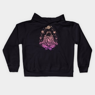 Meditating Astronaut Planets Colorful Lotus Women Meditation Kids Hoodie